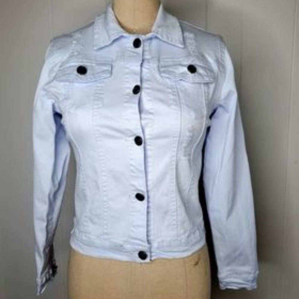 Pale Blue Jean Jacket w/ Cute Dog Patch (Stretch)